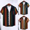 Men Shirt Contrast Color Vintage Striped Short Sleeves Single-breasted Daily Wear Cotton Pocket Men Summer Top Men Clothes
