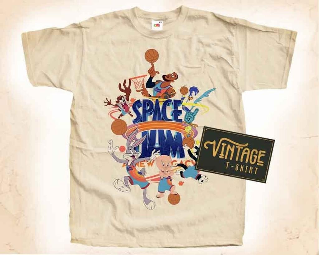 Футболка Space Jam V1 Винтажная Натуральный цвет Мужская футболка Цифровая печать DTG РАЗМЕРЫ S M L XL 2XL 3XL 4XL 5XL
