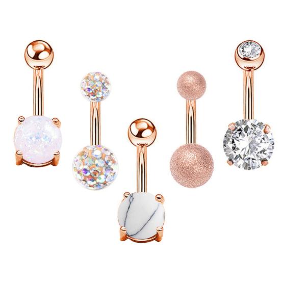 5/10Pcs Women Faux Opal Inlaid Belly Button Navel Rings Body Piercing Jewelry