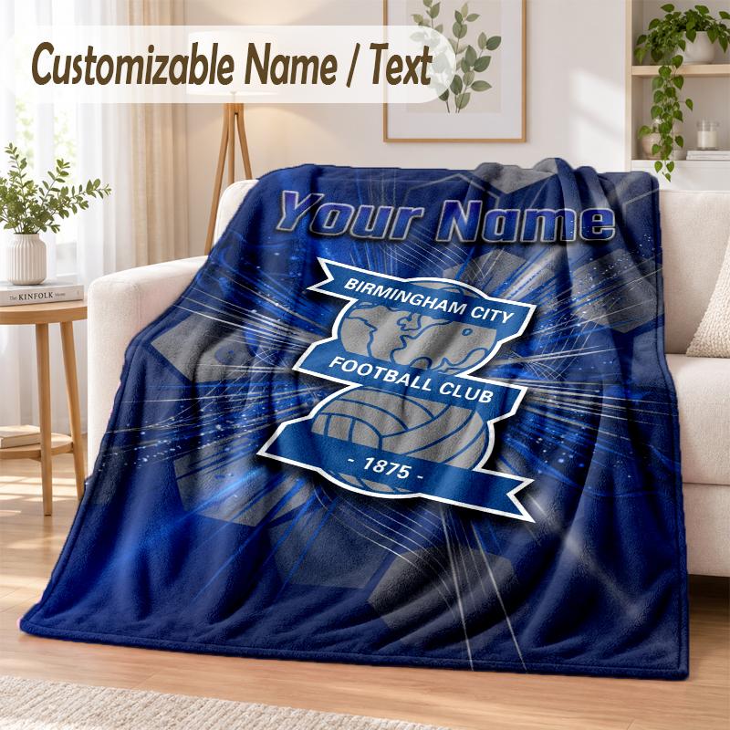 Custom Text Flannel Blanket BIRMINGHAM CITY Football Print Warm Cozy Blanket Home Sofa Bedding
