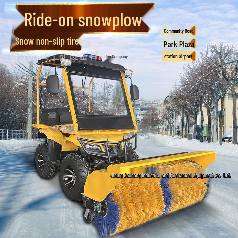 Enclosed Riding Snow Sweeper with Outdoor Roller Brush for Winter Maintenance - Large Municipal Snow Plow