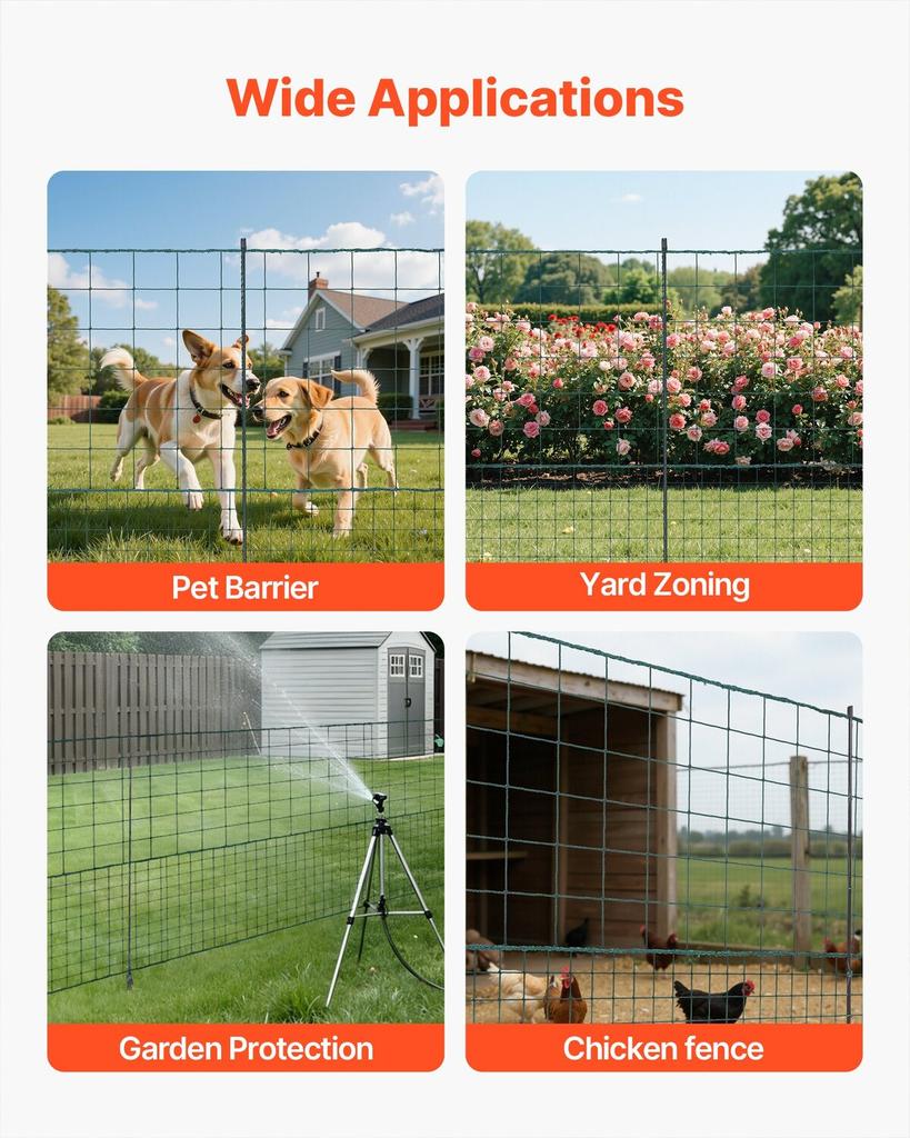 Temporary Fence with Posts, 1.05 x 50m Plastic Mesh Fencing, Garden Safety Fences Netting with Double-Spike Stakes & Guy Ropes, Temporary Fence for
