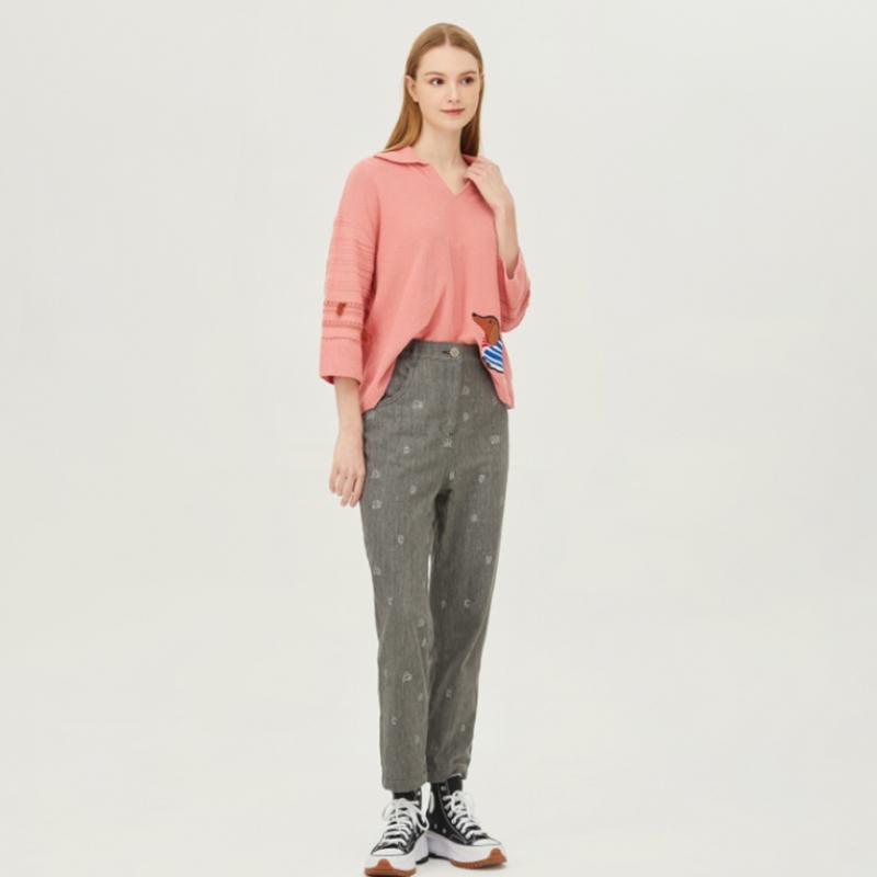  Мешковатые джинсовые брюки Benetton Benetton с внутренней отделкой и жемчужным принтом Badp06241 Gr