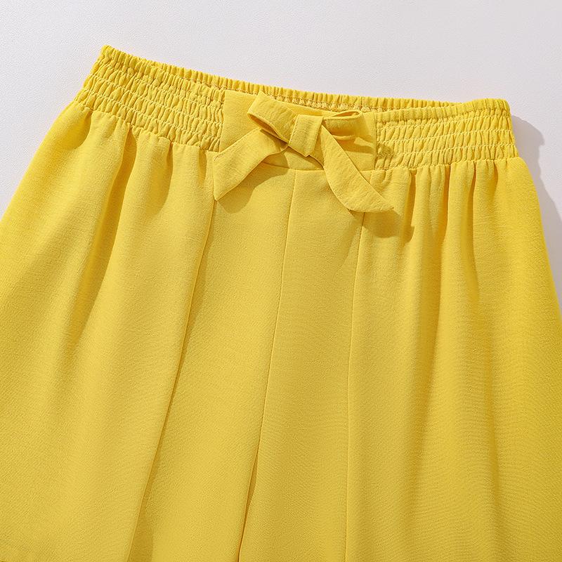 Костюм для отдыха для девочек, весенне-летняя детская мода, топ с короткими рукавами, широкие брюки, костюм из двух частей