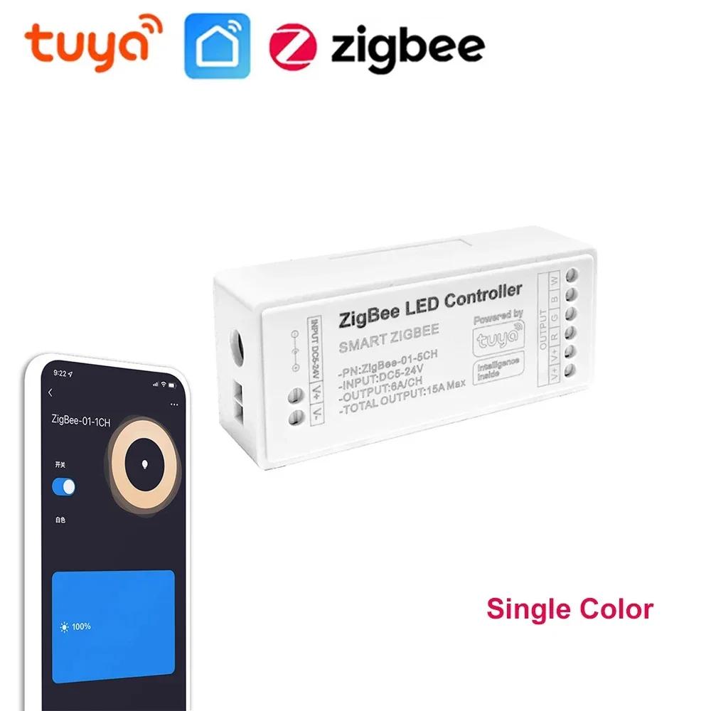 Tuya Умный Zigbee LED Контроллер для Одноцветной RGB CW RGBW RGB+CCT LED Ленты Голосовое Управление через Приложение 12V LED Контроллер Света Alexa