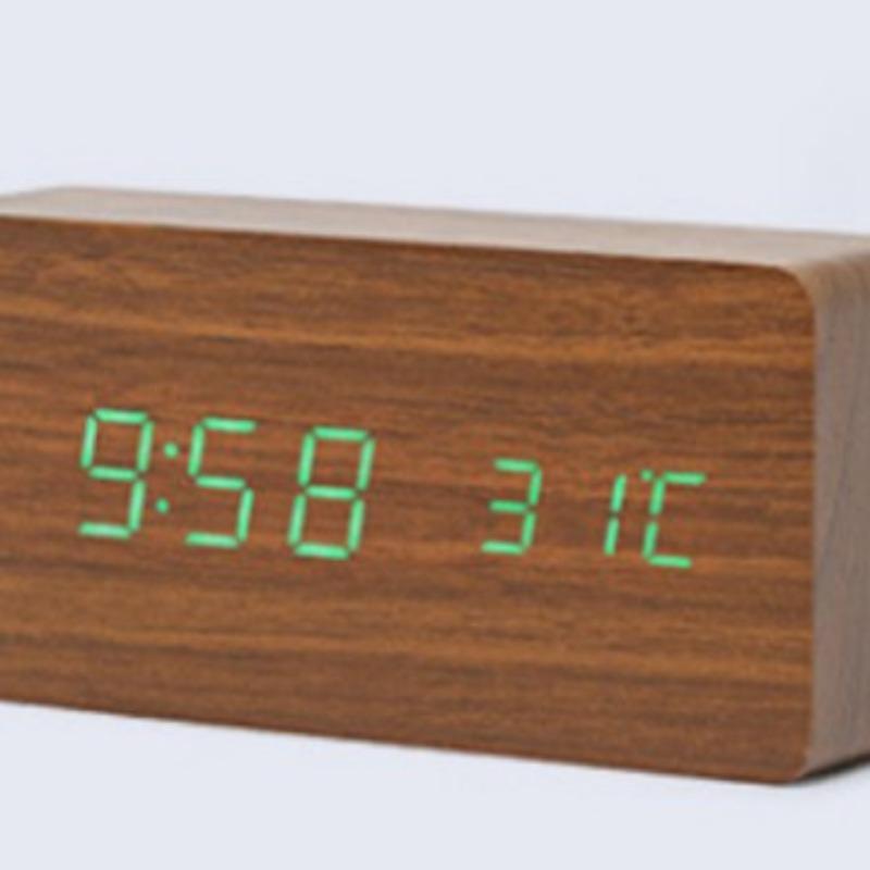 Wooden Clock Thermometer Electronic Clock Creative Wooden Student Alarm Clock Triangle Digital Clock
