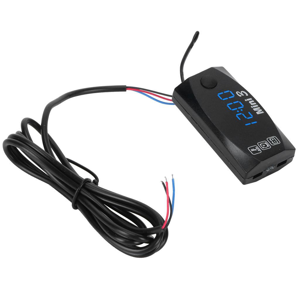3 in 1 Waterproof LED Electronic Meter Motorcycle Digital Time Clock Thermometer VoltmeterBlue Light
