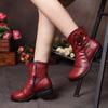 Winter Fashion Women Shoes Flower Genuine Leather Ankle Boots Casual Soft Platform Vintage Boots