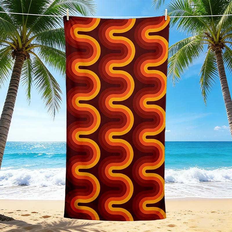 1Pc Abstract Retro Wave Beach Towel, Quick Dry, Multi-Use for Beach Pool Gym Yoga Home Travel, Christmas, Halloween, Xmas Gift M928309