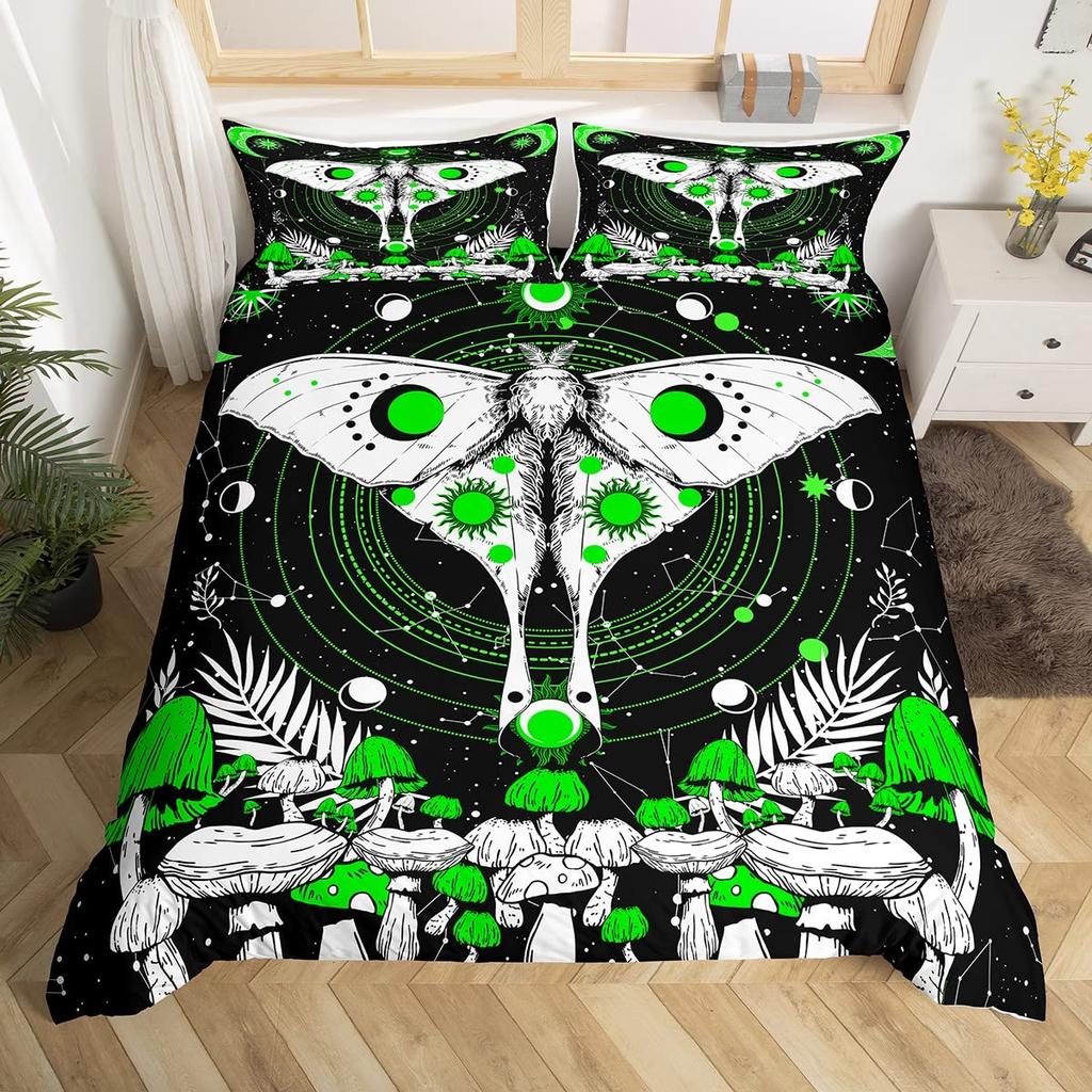 Комплект пододеяльника Queen с грибами, Комплекты постельного белья «Золотая луна и звезды», Психоделическая картина маслом «Мотылек», Планета, Листья, Цветок, Пододеяльник