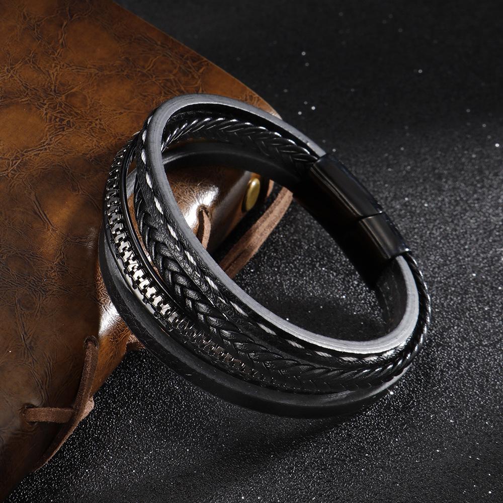 Handmade Braided Leather Bracelet for Men Multi-Layer Magnetic Clasp Wristband Jewelry