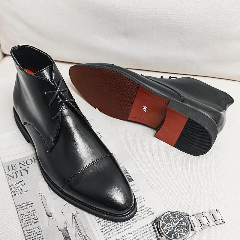 Мужские ботинки с красной подошвой, ручная работа, однотонные, на шнуровке, классические, деловые, ботильоны для мужчин, модная мужская обувь