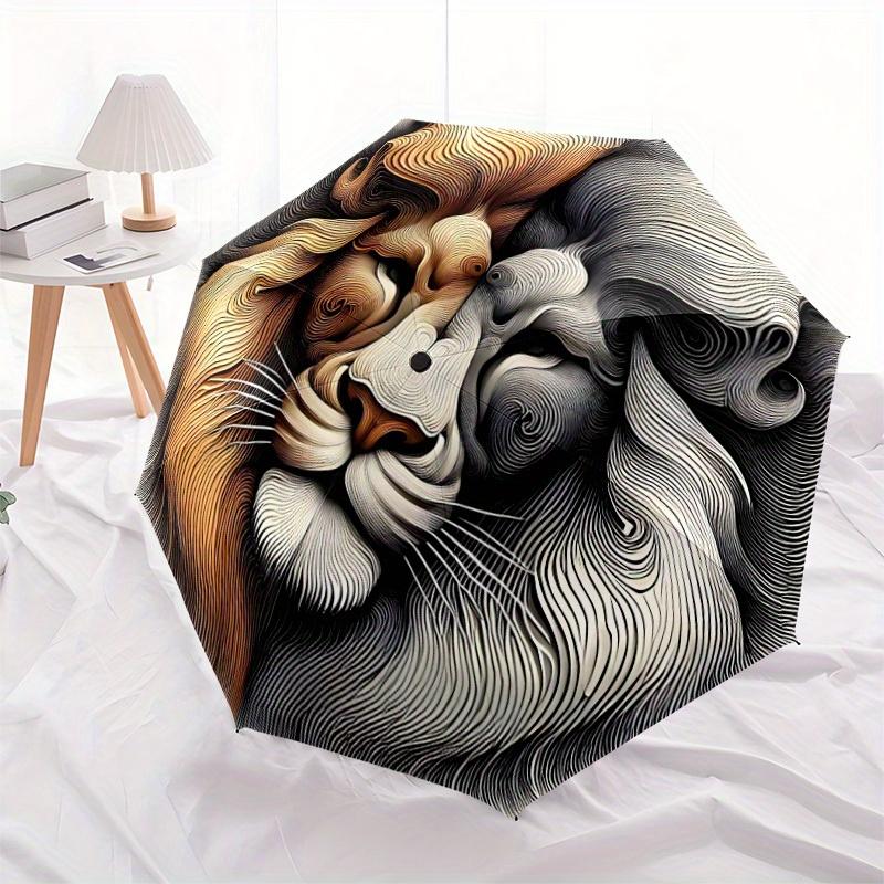 1pc Lion Face Artwork Umbrella - 8-Rib Automatic Open/Close, Fashionable Compact Umbrella for Outdoor Adventures yy250813189