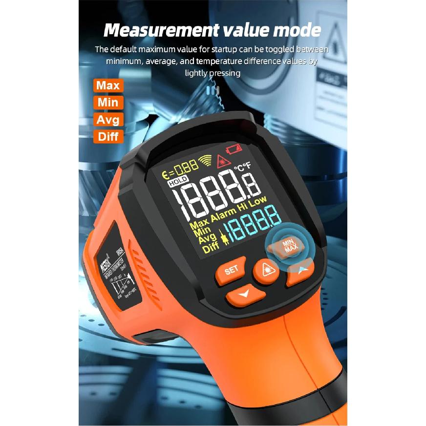 Non-contact Infrared Thermometer -40°C~1600°C High Temperature Meter with K-type Probe Laser Pyrometer Adjust Emissivity