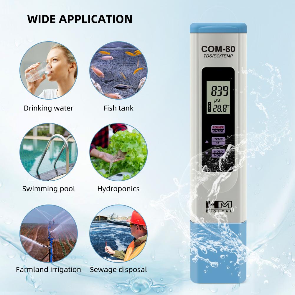 Yieryi COM-80 TDS EC TEMP Метр Цифровой тестер качества воды Монитор проводимости и температуры Для питьевой воды Аквариум Гидропоника