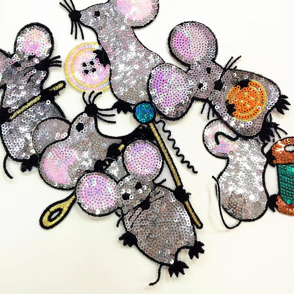 6Pcs Cartoon Mouse Sequin Embroidered Patches Applique Patch Decoration