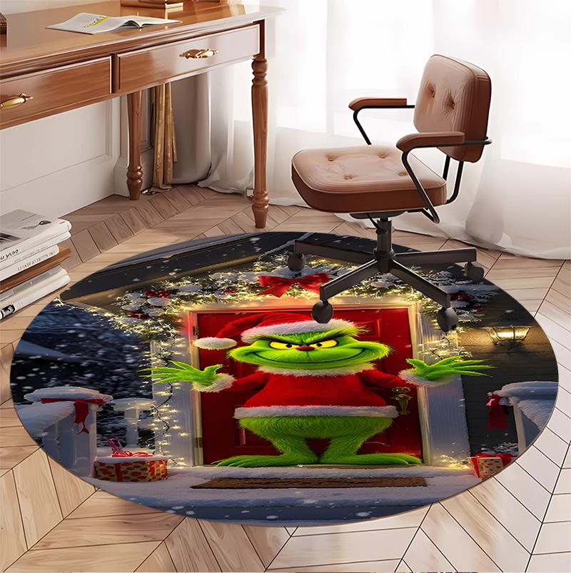 The Grinch Pattern Round Rug, Indoor/Outdoor Mat, for Picnic, Gameroom, Bedroom, Office, Living Room, Home Decor Carpet, Birthday Gift
