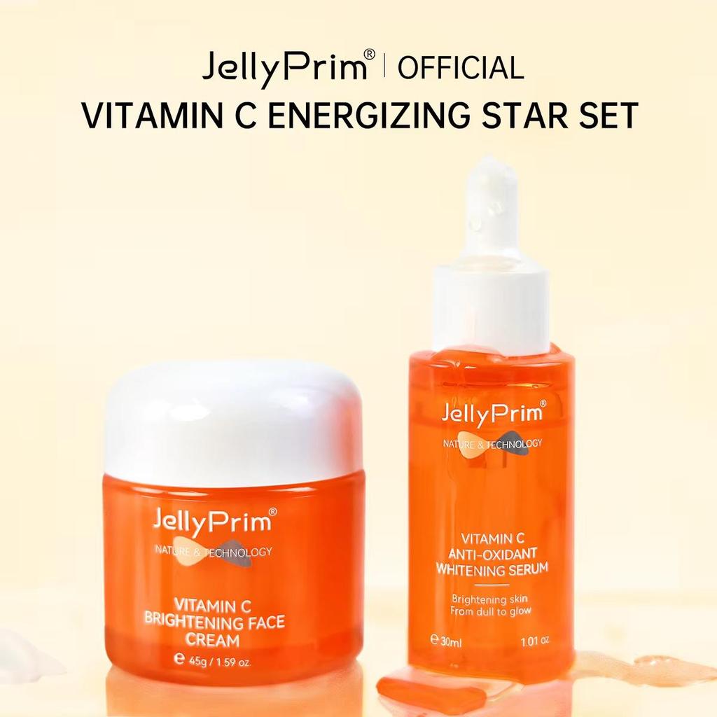 JellyPrim Vitamin C Serum Set for Face Eye Cream Eye Bag Dark Circle Vitamin Face Cream Whitening Toner Skin Care Kit Anit-Aging