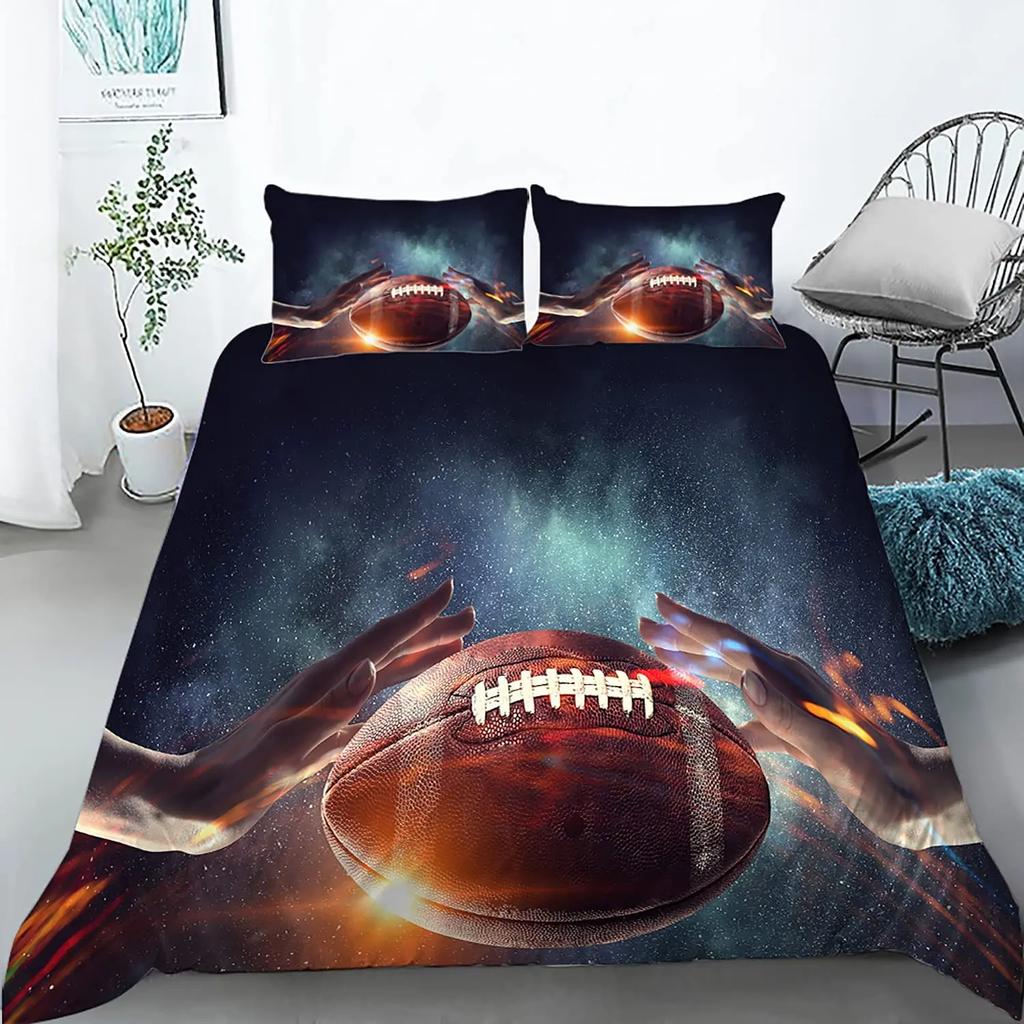 Футбольный Постельный Комплект Для Подростков Мальчиков Спортивный Комплект Пододеяльника Футбольная Тематика Постельный Комплект Двуспальный Квин Кинг Размер Полиэстер Покрывало