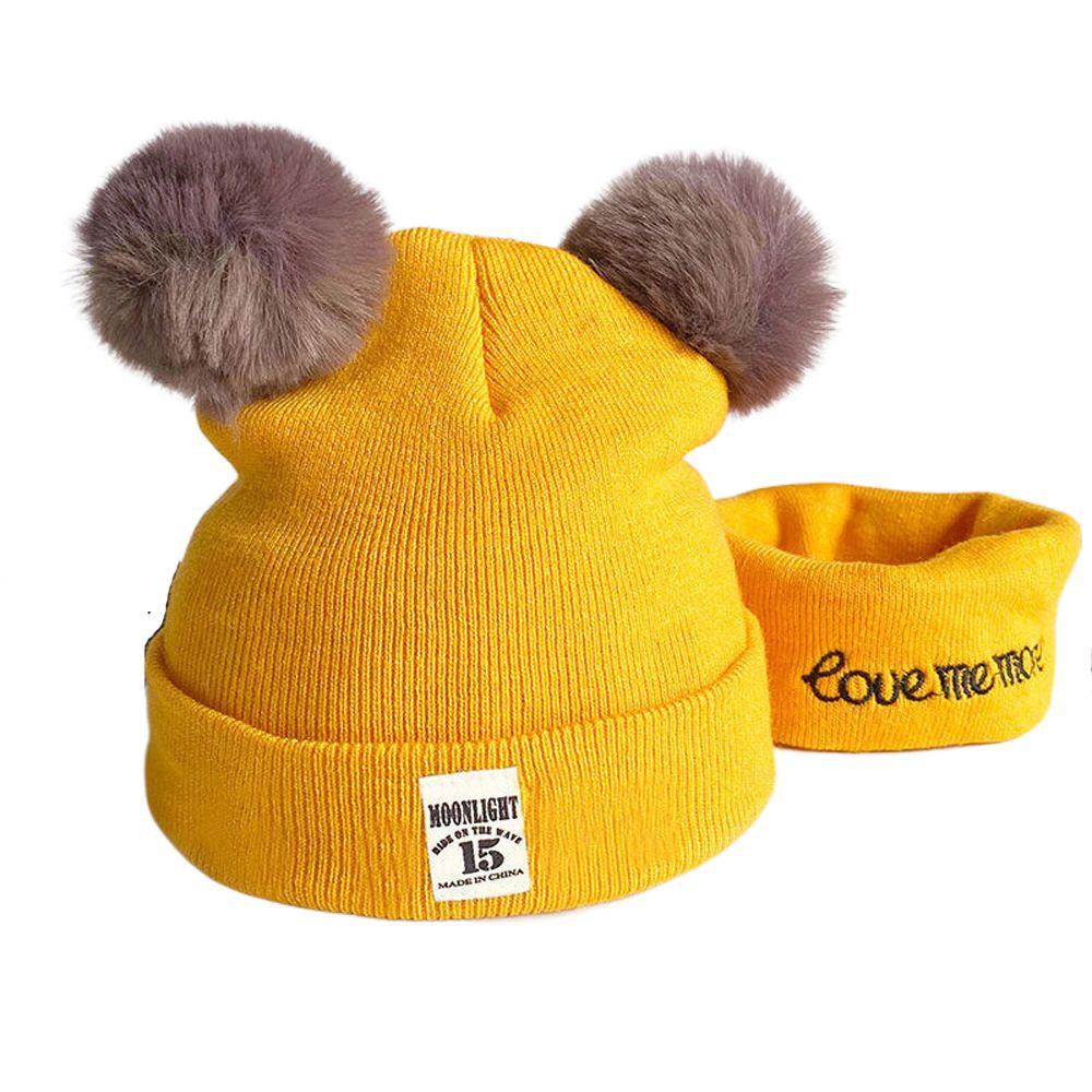 Wool Plush Ears Toddler Cap Infant Knitted Hat Winter Hats Scarf Set Lovely Beanie Hat Boy Girl Cap