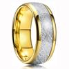 Fashion 8mm Men 'S Gold Color Groove Beveled Edge Stainless Steel Ring Meteorites Inlaid Red Carbon Fibre Ring Men Wedding Band