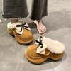 Cute Bow-tied Fluffy Slippers Women's Autumn and Winter New Fashionable Versatile Warm Piled Cotton Slippers