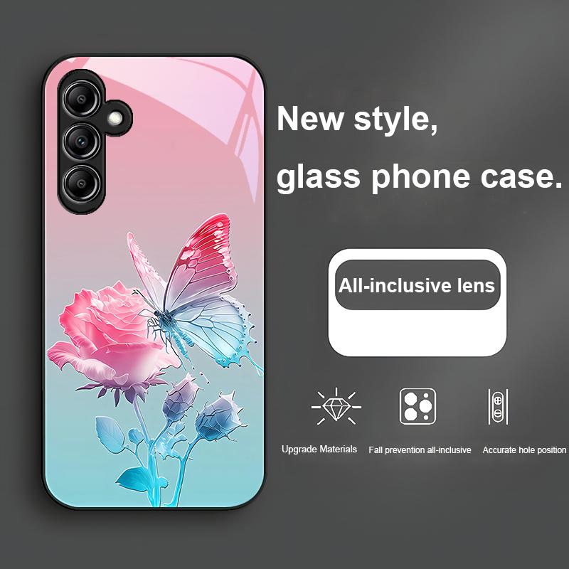 Стеклянный Чехол Для Телефона Для Samsung Galaxy A01 A02 03 Core A04 A14 4G A13 54 34 31 20 25 23 22 5G S21 Ultra S20 Бабочка Градиент Синий