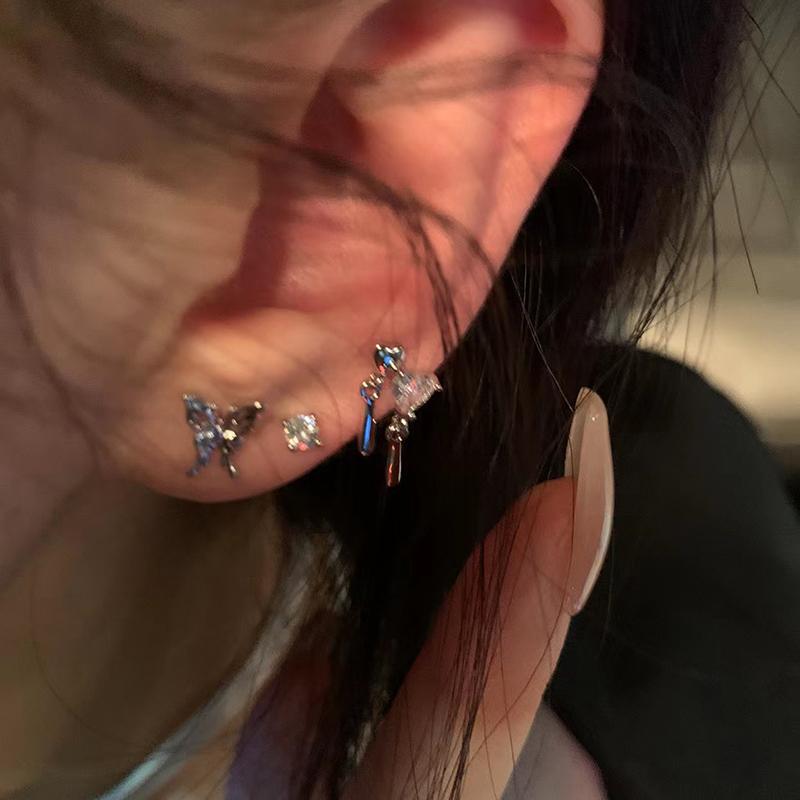 6Pcs/Set Design Sense Butterfly Earrings Sets Butterfly Heart Circle Stud Earrings Punk Jewelry