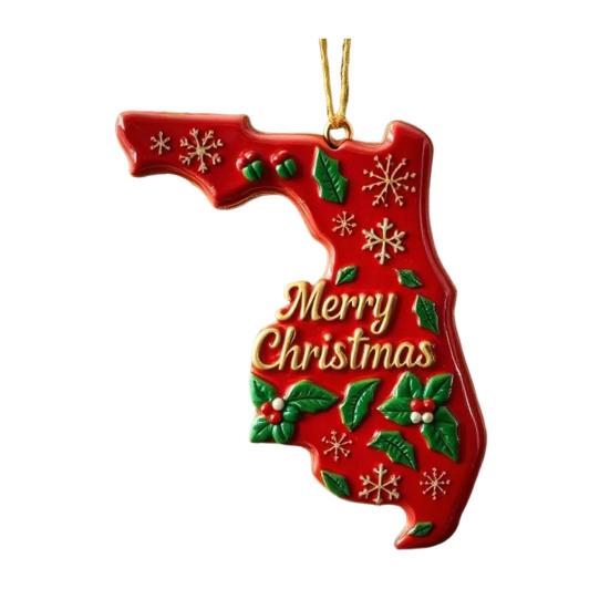 State Pride Christmas Ornaments Acrylic State Shaped Xmas Tree Hanging Decoration for Holiday Home Decor
