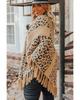 Leopard Plus Size Tasseled Hem Draped Poncho