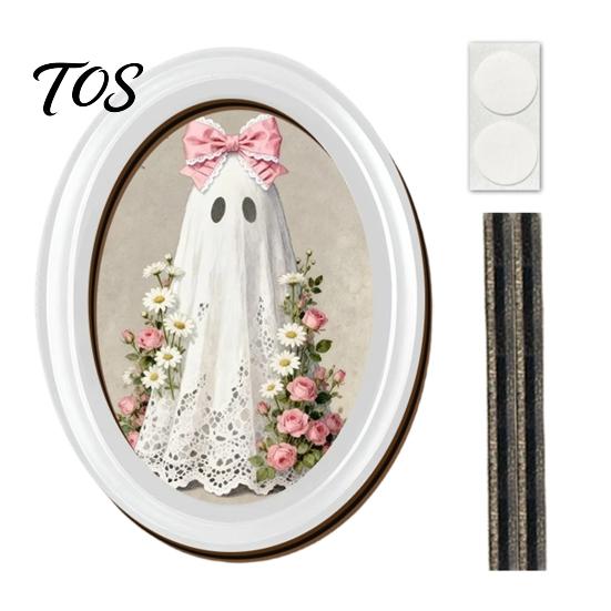 Wooden Halloween Decorations for Home Ghost Oval Photo Frame, Cute Table Sign, Decorative Framed Party Wall Decoration Picture, Creative Art