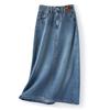 Vintage Back Split Half-body Skirt Women Design Leather Plate High Waist A-Line Mid-Length Straight Covered Flesh Package Hip Cowboy Denim Skirt