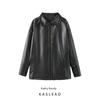 Kaslead Новая женская одежда Западный стиль Простая кожаная верхняя одежда Модная короткая рубашка с воротником Тренч