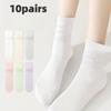 10 пар тонких носков-гольфов из ледяного шелка для женщин, летние прохладные носки до середины икры, черно-белые ледяные носки, махровые носки для женщин