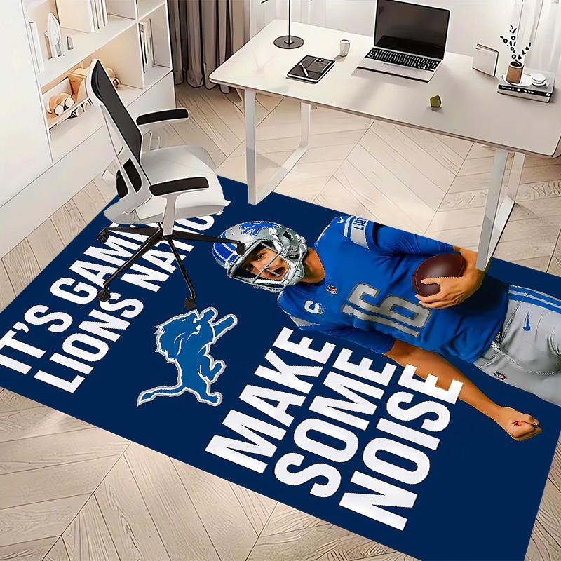 Коврик с принтом логотипа Detroit Lions - Мягкий, Моющийся, Нескользящий Коврик для Помещений под Офисные Стулья, Гостиную, Домашний Офис, Декоративный Ковер