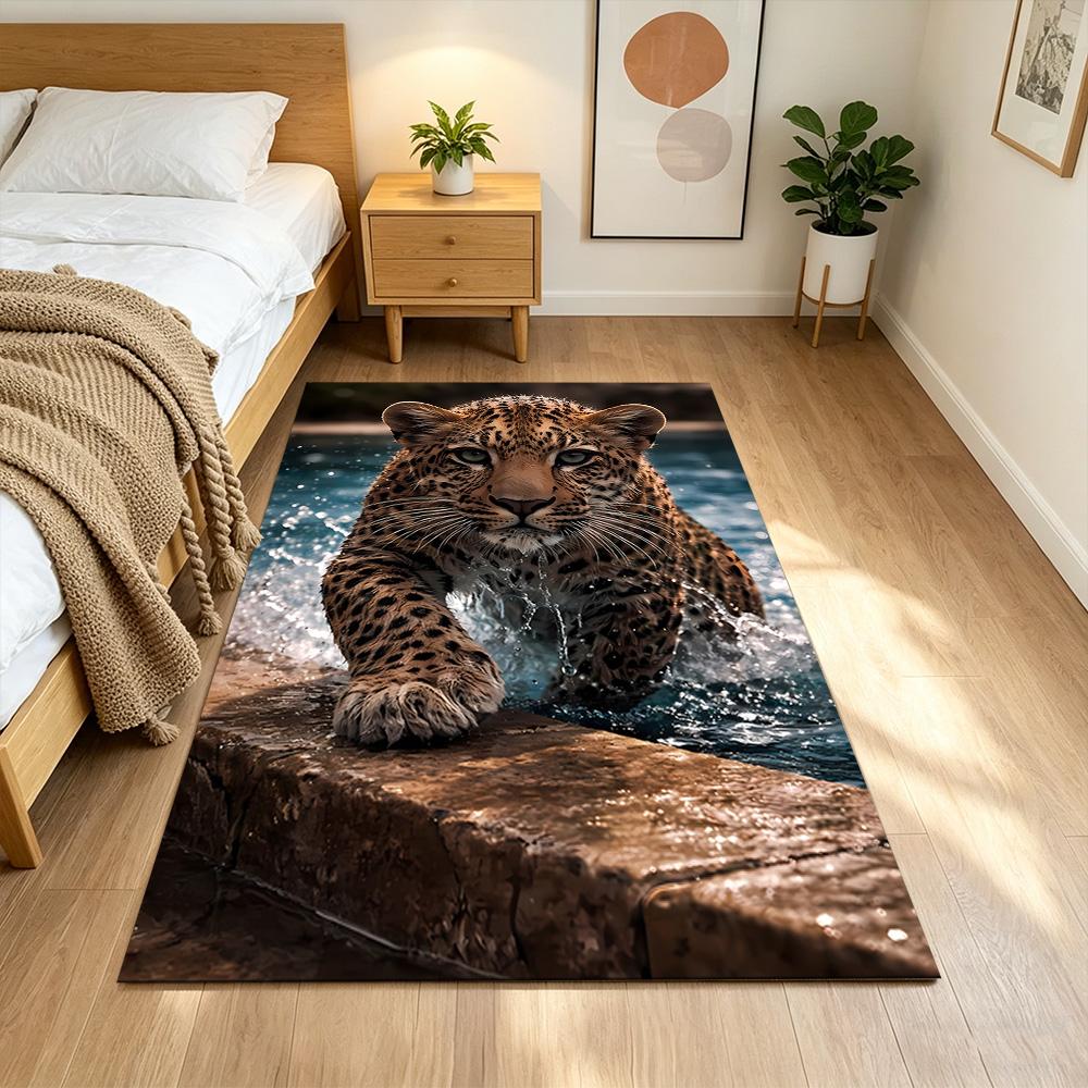 Leopard Emerging From Water Non-Slip Home Carpet Design for Office Decor Living Room Bedroom Gift
