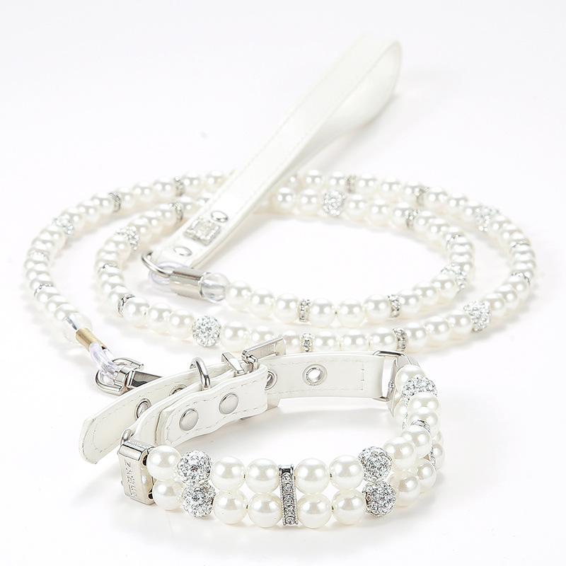 Imitation Jewelry Puppy Dog Collar and Leash Set Adjustable Fashion Pet Collars for Small Dogs Yorkshire Maltese Pug Accessories