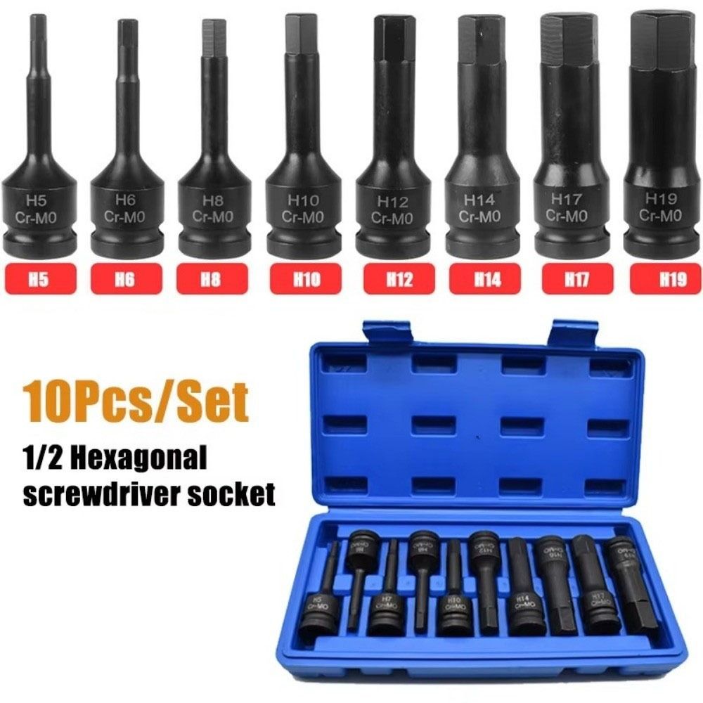 10PCS Metric Size Impact Wrench Socket 1/2 Inch Drive Metric  Power Nuts Driver  Pneumatic Wrench