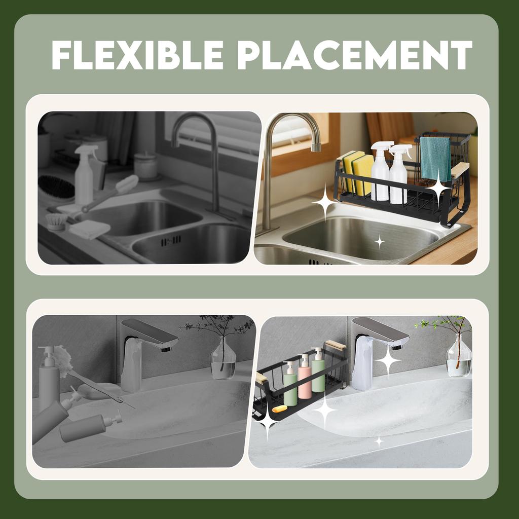 Kitchen Sink Drain Rack Sponge Cleaning Tools Storage Holder Carbon Steel Wire Ball Rag Hanger Sink Countertop Organizer