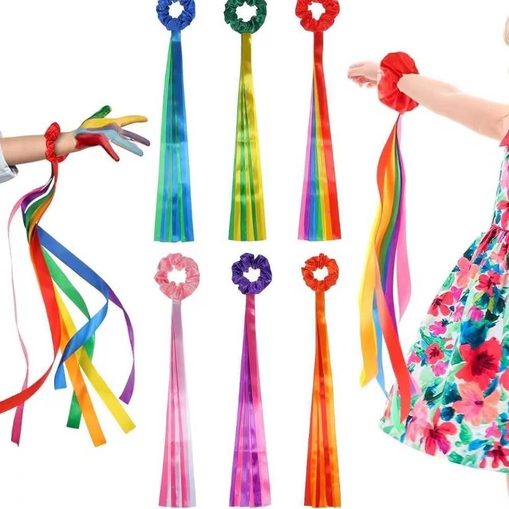 6Pcs Multicolor Wrist Streamers Multi-purpose Rainbow Dance Ribbons Dance Party