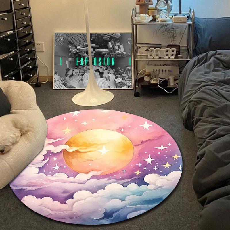 Cozy Round Botanical Multicolor Area Rug, Non-Slip Floor Mat for Family Room