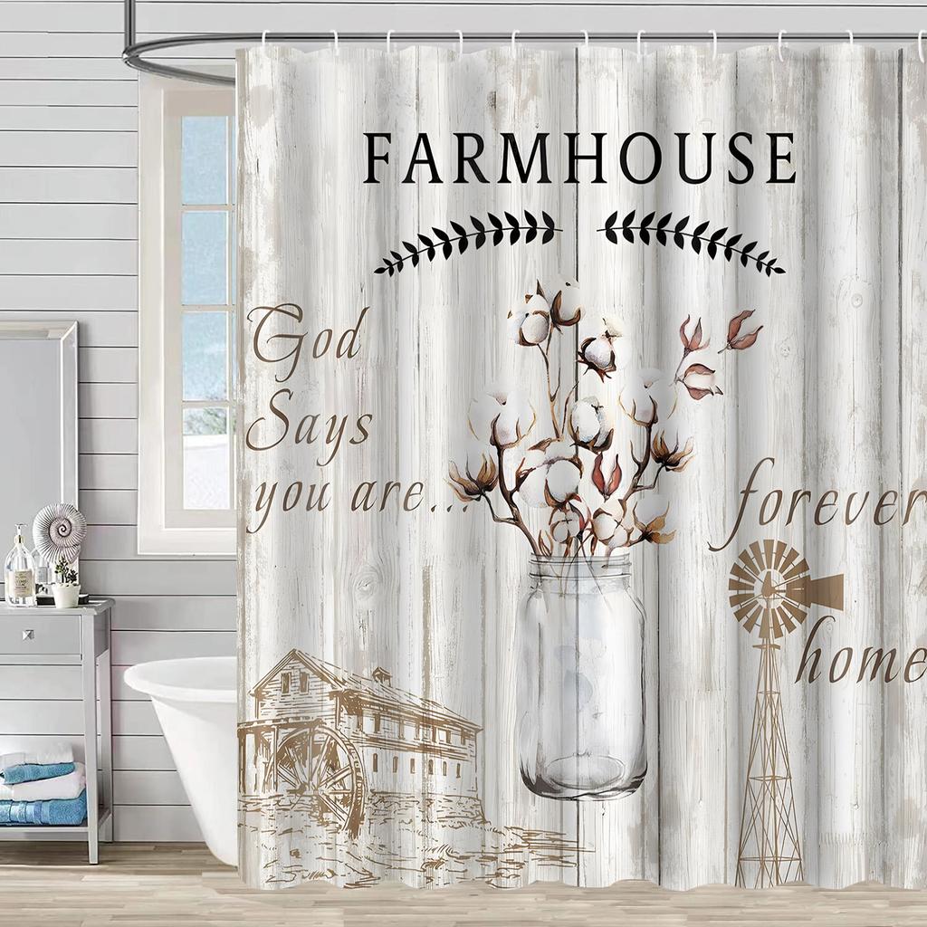 Водонепроницаемая штора для ванной, цифровая печать, растение, ваза, занавеска для душа, без пробивки, перегородка для туалета, ткань для душа