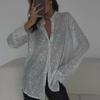 2025 Spring/Summer Women's Sequin Lapel Long Sleeve Cardigan Shirt Jacket