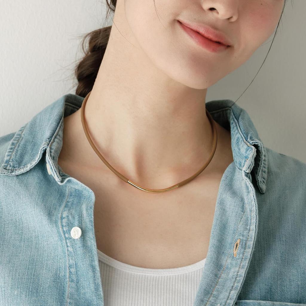 Lieri Women's Magnetic Loop Necklace, Choker Style, Camel, One Size Fits Most