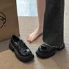 Туфли женские кожаные на толстом каблуке в британском стиле 2025 года, новые весенне-осенние туфли на одной педали, черные универсальные мокасины