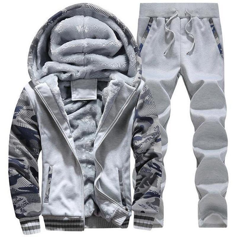 Мужские свитера плюс бархатные утепленные костюмы с капюшоном