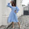 Женское платье миди весна-лето, расклешенные рукава, А-силуэт, квадратный воротник, высокая талия, однотонный цвет, S-XL