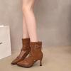 Women's Fine Heel Cotton Boots Winter New Pointy Head Back Zipper Rivet Anti-slip Wear-resistant Short Boots