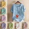 Women's Fashion Round Neck Short Sleeve T-shirt Casual Cotton Linen Graphic Shirt Leisure Loose Flower Prined Summer Blouse Tops