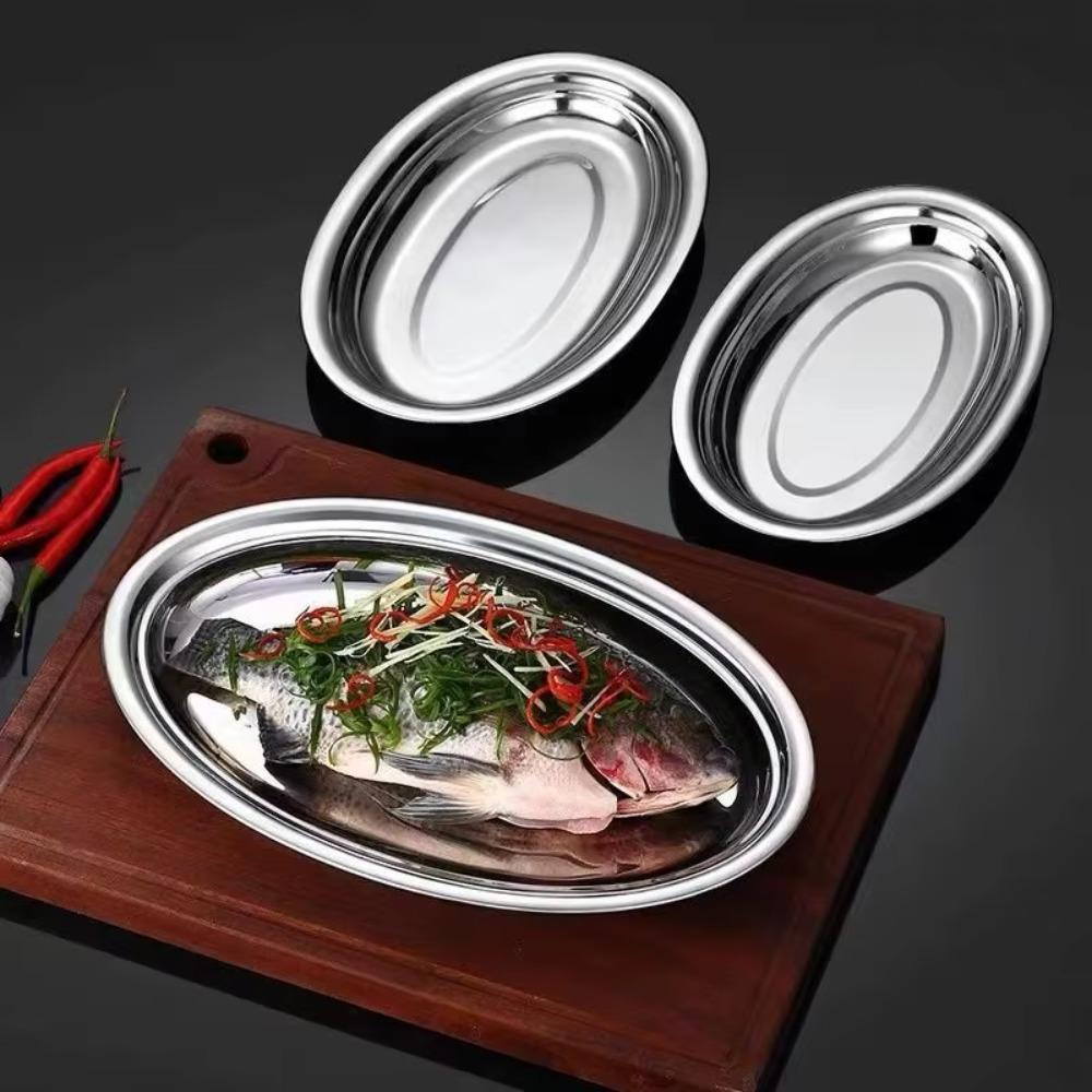 Gold/Silver Barbecue Dish Korean Style Snack Tray Elliptical Steamed Fish Plate Restaurant